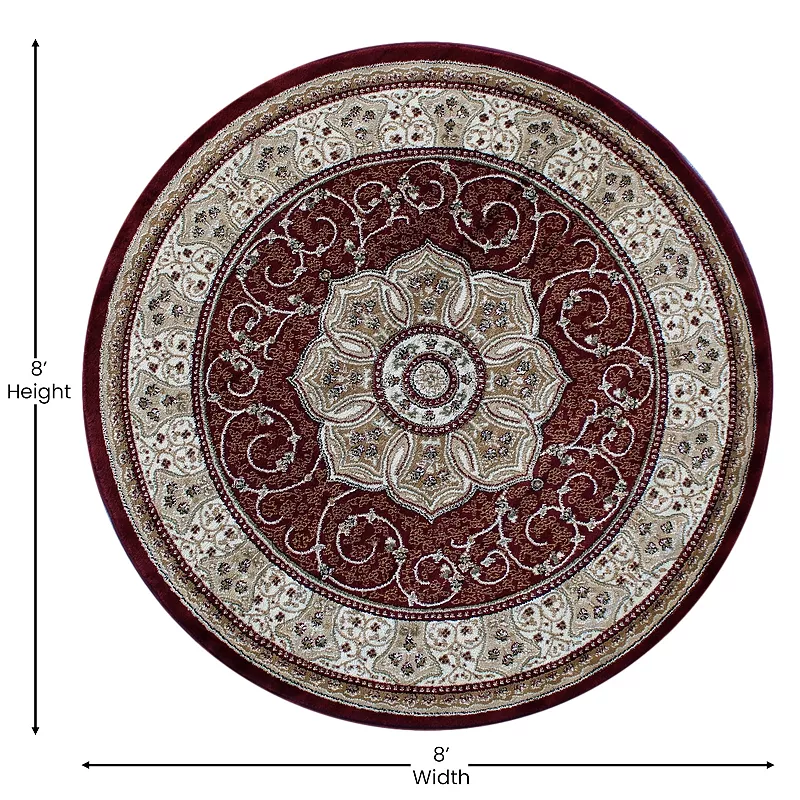 Masada Rugs Masada Rugs 7'x7' Traditional Round Area Rug in Burgundy - Design B404