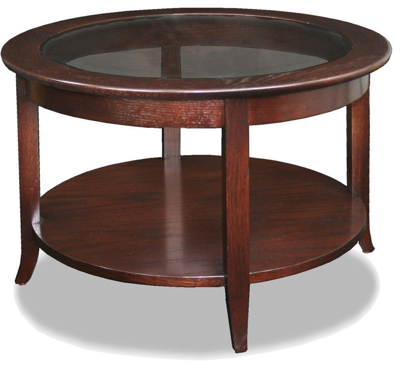 Leick Furniture Solid Wood Round Glass Top Coffee Table in Oak   Transitional   Coffee Tables   by The Simple Stores  Houzz