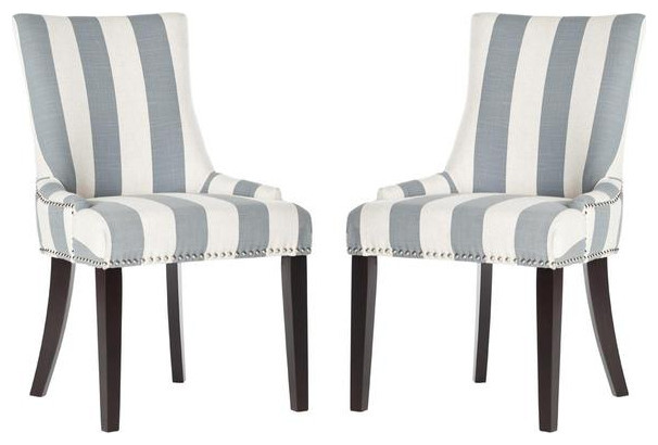 De De 19 quotH Awning Stripes Dining Chair  Set of 2  Silver Nail Heads Gray   Transitional   Dining Chairs   by V.S.D Furniture  Houzz