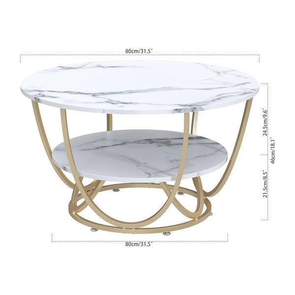 Modern Faux Marble 2 Tier Round Coffee Table， Gold