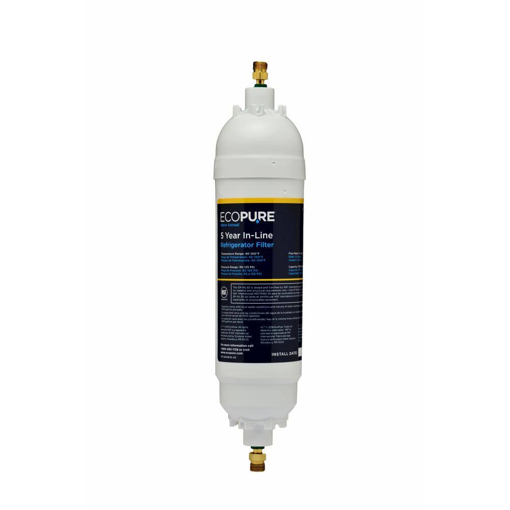 EcoPure 5-Year In-Line Refrigerator Water Filter - Includes both 14 in. Compression and Push to Connect Fittings EPINL30