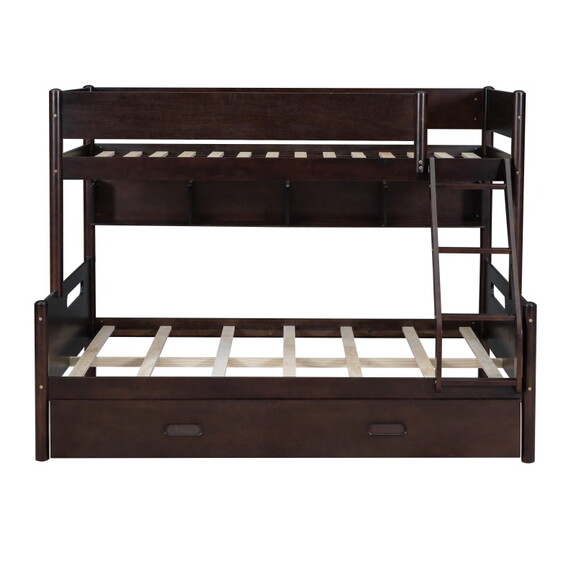 Wood Twin over Full Bunk Bed with Storage Shelves ...