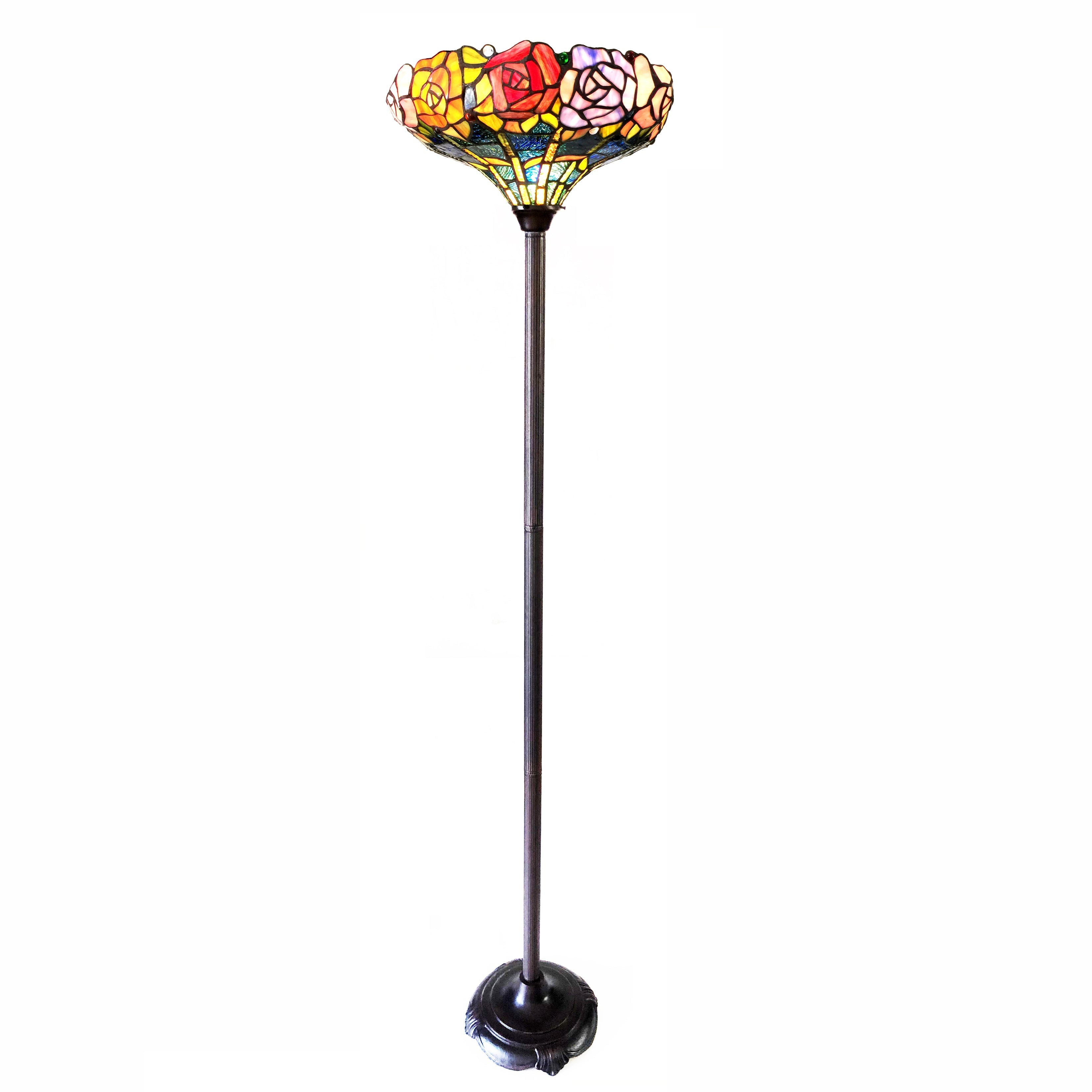 RADIANCE Goods Tiffany-Style Floral Stained Glass Torchiere Floor Lamp 67" Height