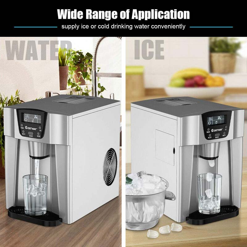 36LBS/24H 2 In 1 Countertop Ice Maker Water Dispenser, Auto-Clean Portable Ice Machine