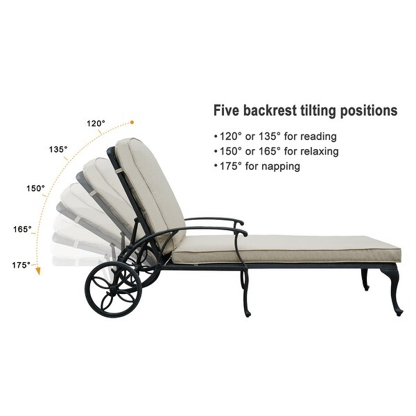 3-Piece Aluminum Reclining Outdoor Chaise Lounge with Table and Cushions