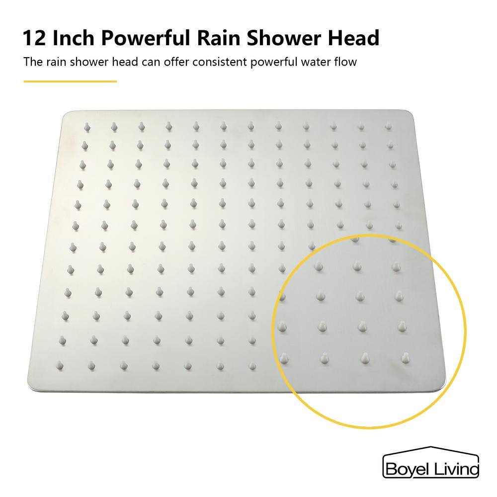 Boyel Living 1-Spray Patterns with 2.5 GPM 12 in. Square Wall Mount Dual Shower Heads with Pressure Balance Valve in Brushed Nickel MS-A3803-12BN