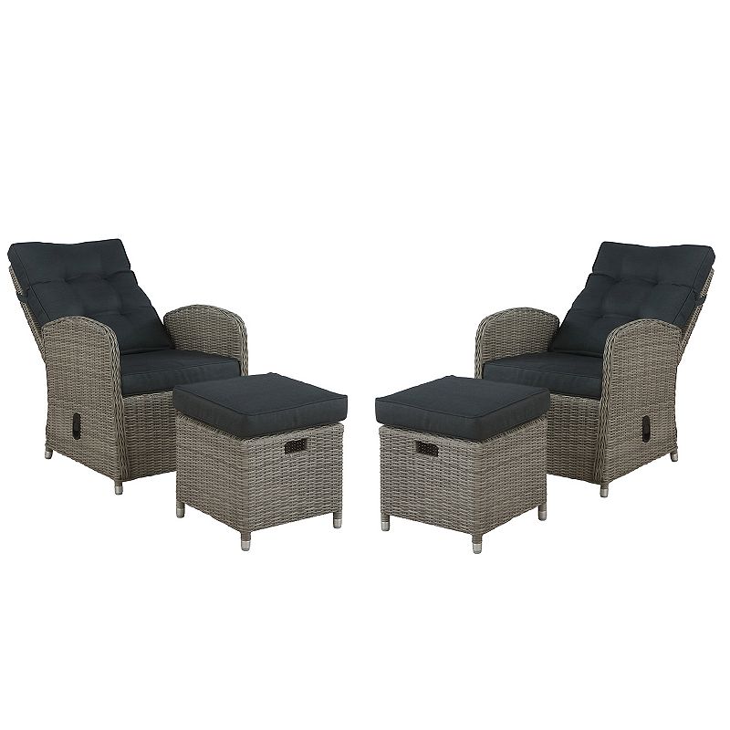 Alaterre Furniture Monaco Patio Reclining Chair and Ottoman 4-piece Set