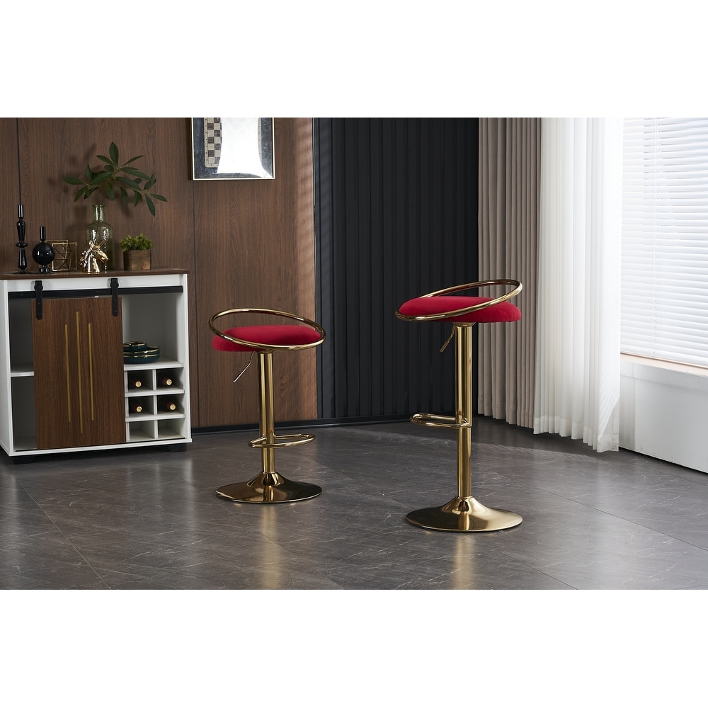 Bar Stools Set of 2 Counter Height Adjustable velvet Padded 360° Swivel Bar Chairs