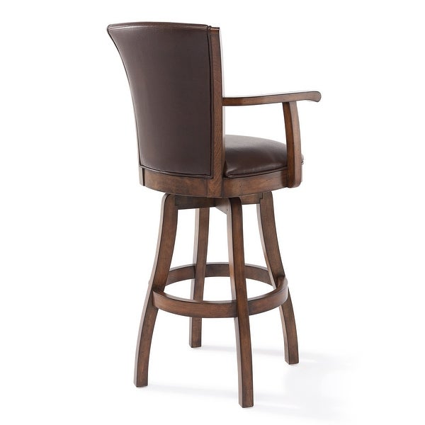 Wooden Counter Stool with Swivel Leatherette Seat and Arms， Brown