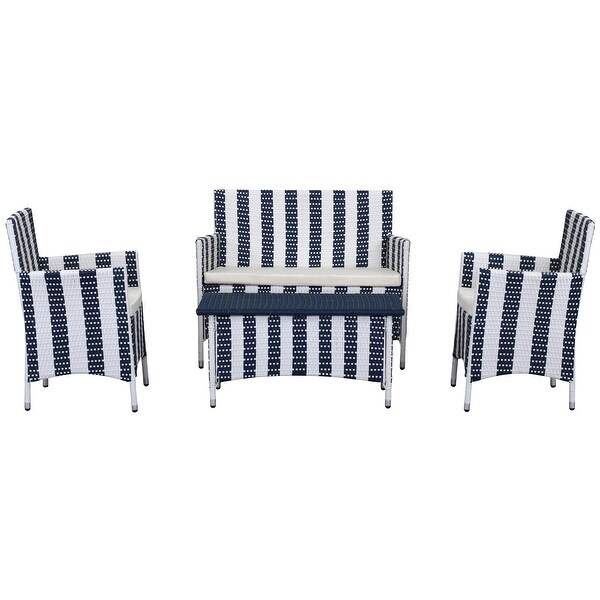 SAFAVIEH Outdoor Living Figueroa Navy/ White Patio Set (4piece)