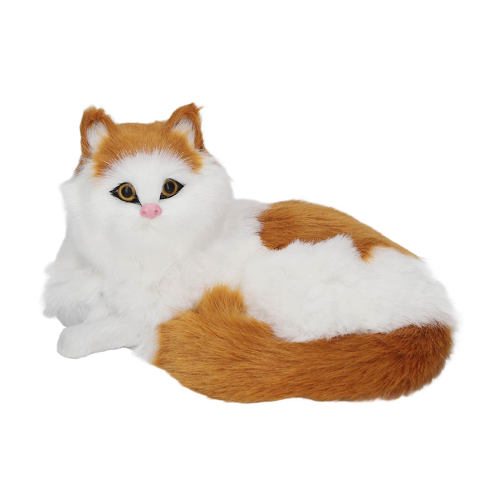 Simulation Furry Cat Figurine Home Cute Funny Synthetic Fur Cat Decorative Statue for Kid Adult