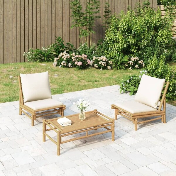 vidaXL Patio Bench with Cream White Cushions Bamboo