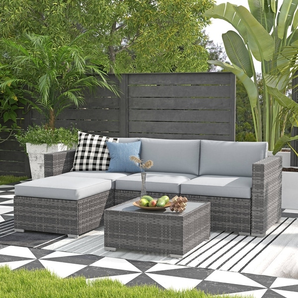 5piece Outdoor Wicker Sectional Sofa Set with Cushions