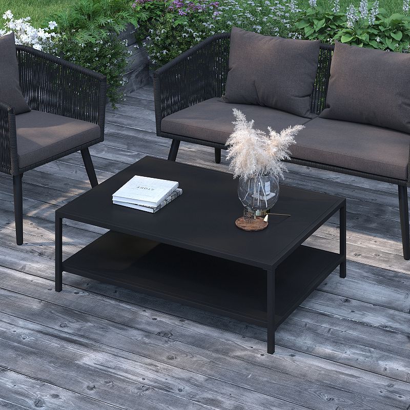 Merrick Lane Lanier Two-Tier All-Weather Patio Coffee Table， Black