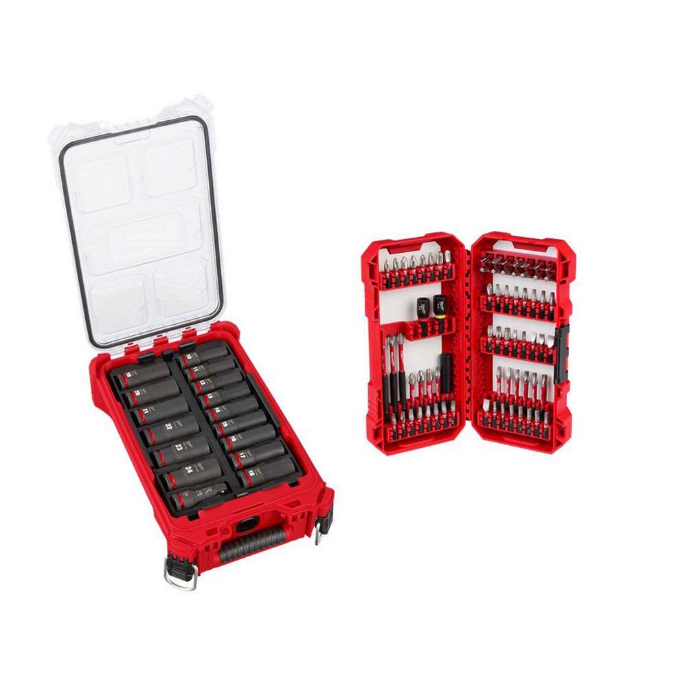 MW SHOCKWAVE 12 in. Drive Metric Deep Well PACKOUT Impact Socket Set  Screw Driver Bits wPACKOUT Case (86-Piece) 49-66-6803-48-32-5151