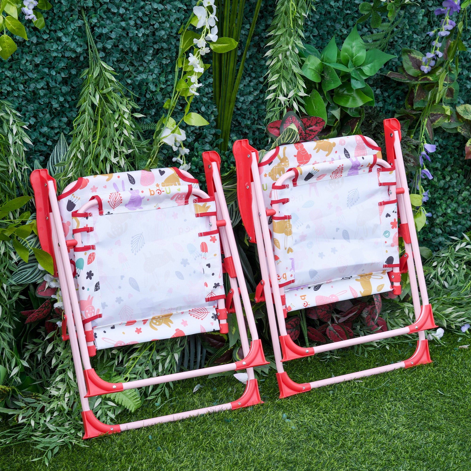 Outsunny Kids Folding Picnic Table and Chair Set with Removable and Height Adjustable Umbrella， Red