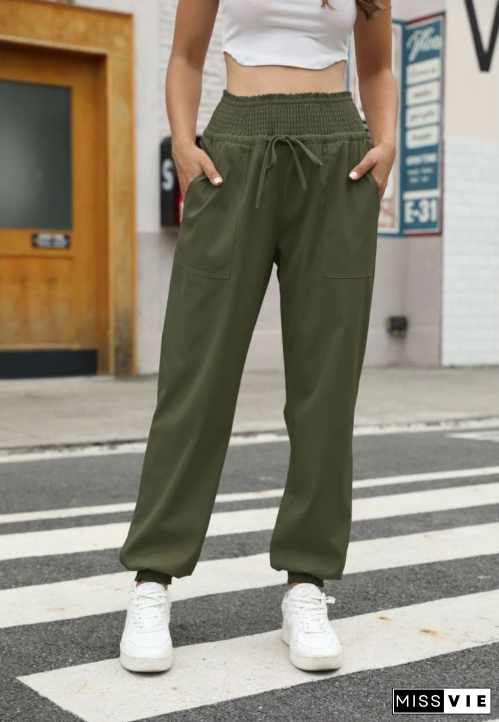 Shirred Waist Jogger Pants