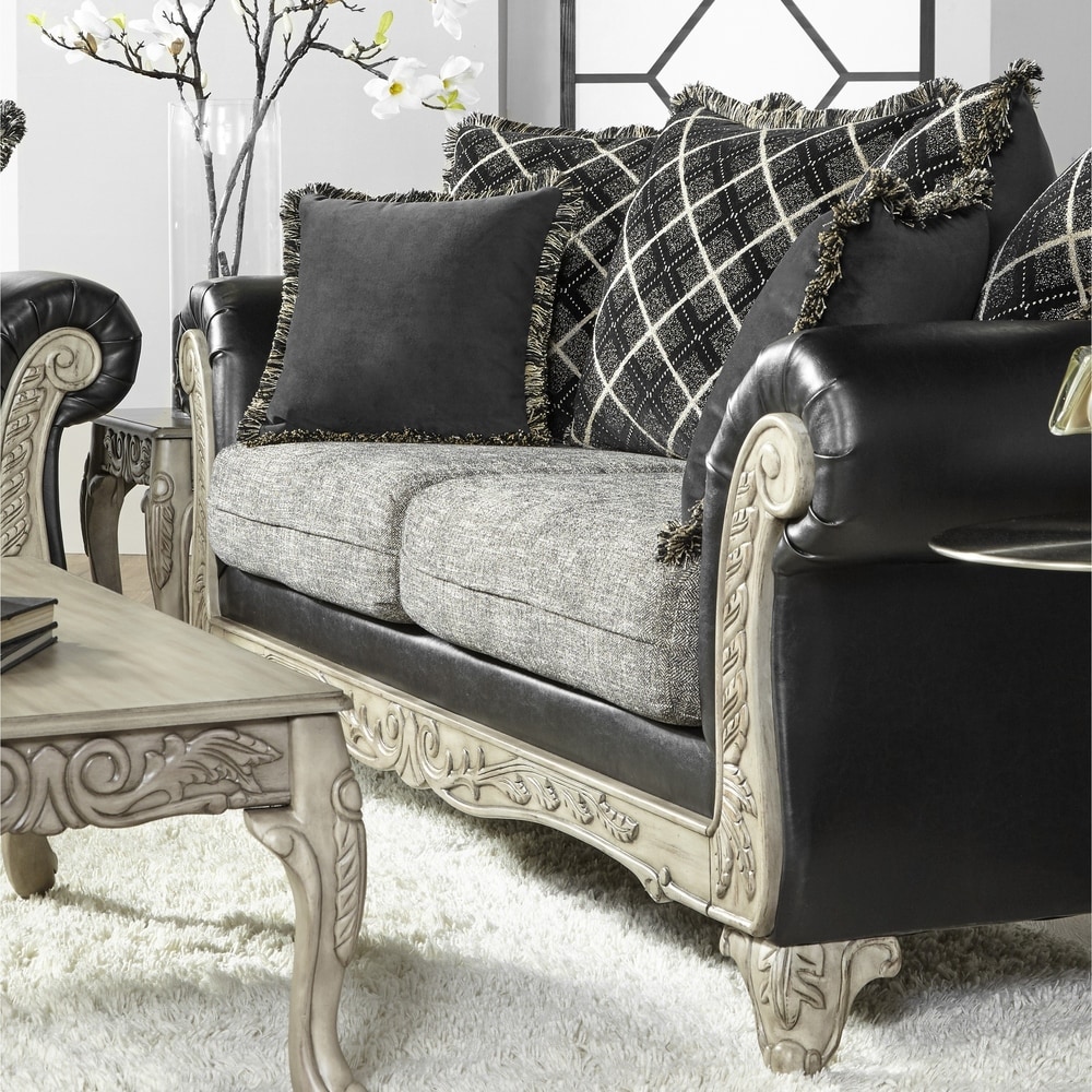 Roundhill Furniture San Marino 2 Tone Fabric Wooden Frame Sofa in Ebony