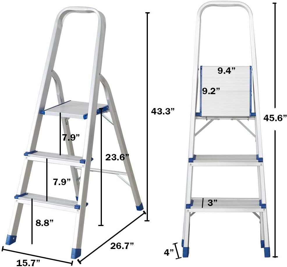 KARMAS PRODUCT Ultra Lightweight Step Ladder 3 Step Aluminum Folding Stool Home Kitchen