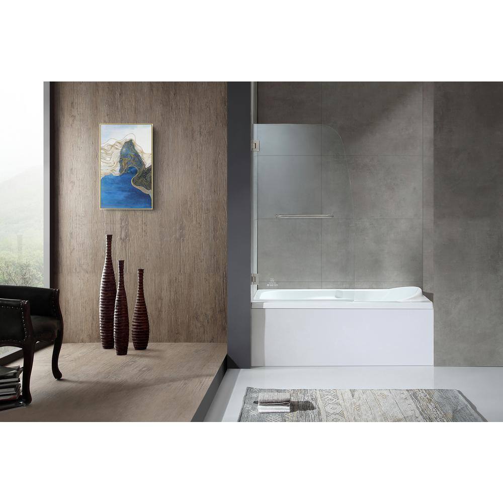 ANZZI Vensea Series 31.5 in. x 58 in. Frameless Hinged Bathtub Door in Brushed Nickel SD-AZ8074-01BN