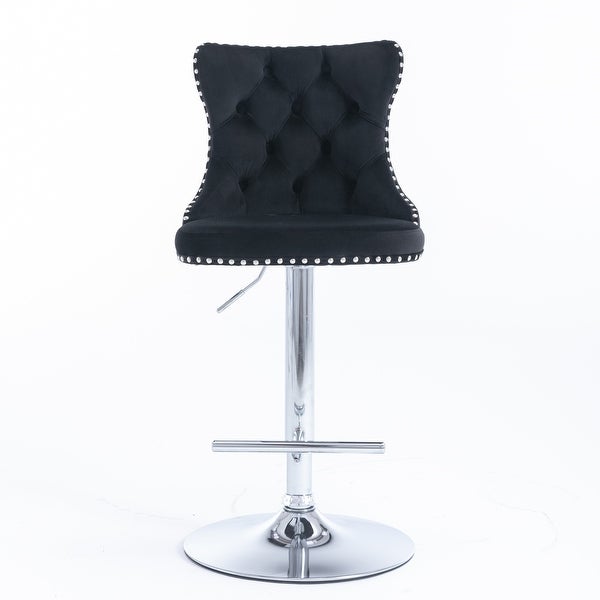 Swivel Velvet Barstools Adjusatble Seat， Modern Bar Chairs Comfortable Tufted