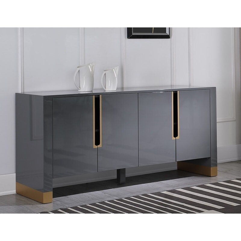 Best Master Furniture Lacquered 4 door Sideboard with Gold Accents