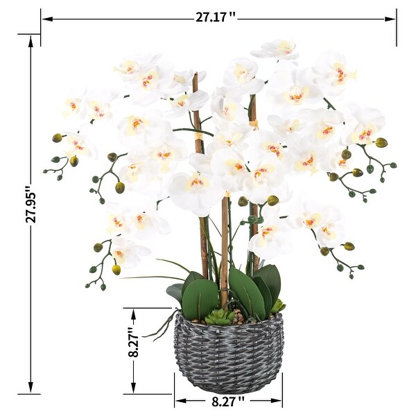 7 Stems Artificial Real Touch Silk Orchid with Succulents in Bamboo Woven Basin