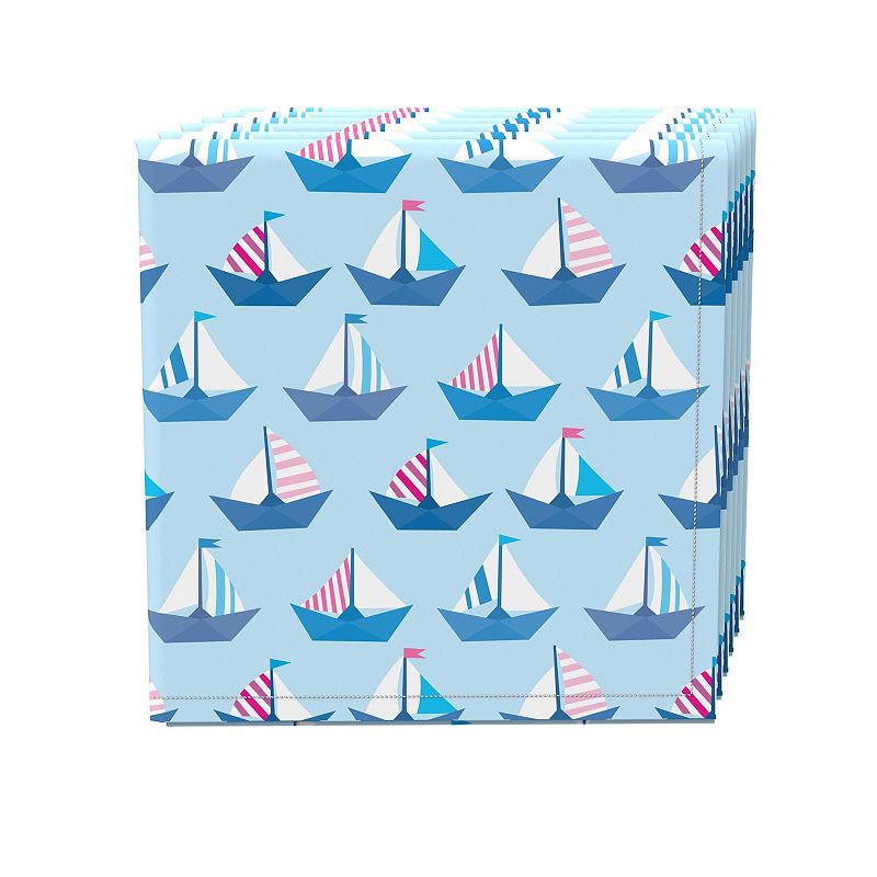 Napkin Set， 100% Polyester， Set of 4， 18x18， Paper Sailboats