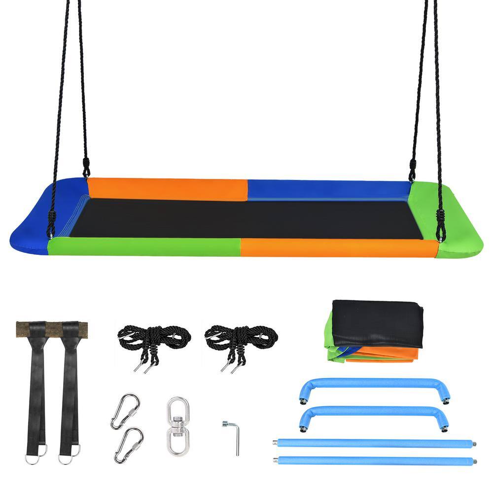 Gymax 60 in. Blue Orange and Green Kids Giant Tree Rectangle Swing 700 lbs. wAdjustable Hanging Ropes GYM08277