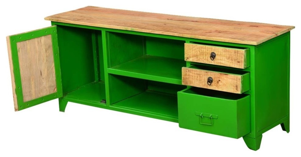 Granny Smith Green Wood  ampIndustrial Iron TV Console Media Console   Contemporary   Entertainment Centers And Tv Stands   by Sierra Living Concepts Inc  Houzz