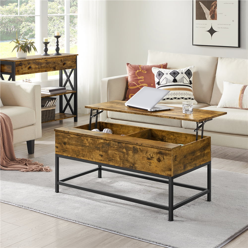 Alden Design Wood Lift Top Coffee Table with Metal Frame for Living room, Rustic Brown