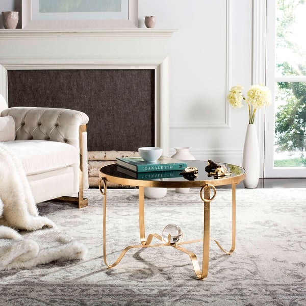 SAFAVIEH Elisha Gold Leaf Round Coffee Table - Glass Ball - 28.3