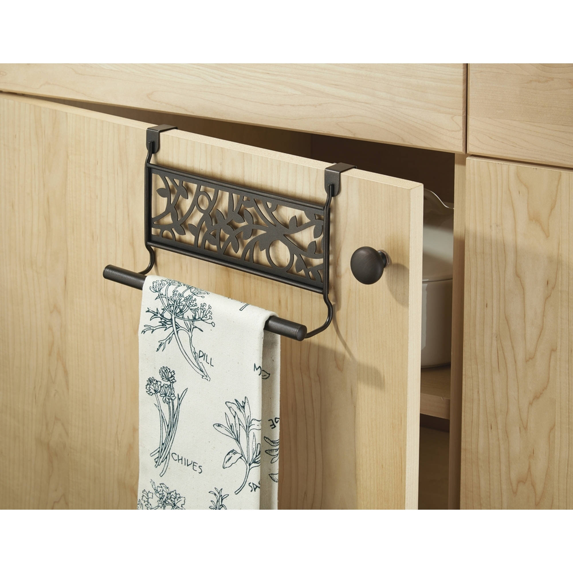 iDesign Vine Over-the-Cabinet Kitchen Dish Towel Bar Holder， Bronze