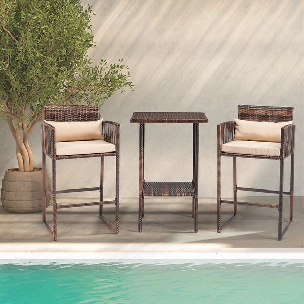 Patio 3Piece PE Wicker Bar Set with Cushions