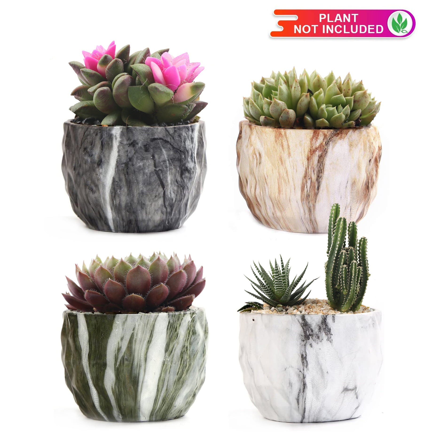 Modern Style Marbling Ceramic Flower Pot Succulent/Cactus Planter Pots Container Bonsai Planters with Hole 3.35 Inch Perfect Gift Idea(4 in Set)