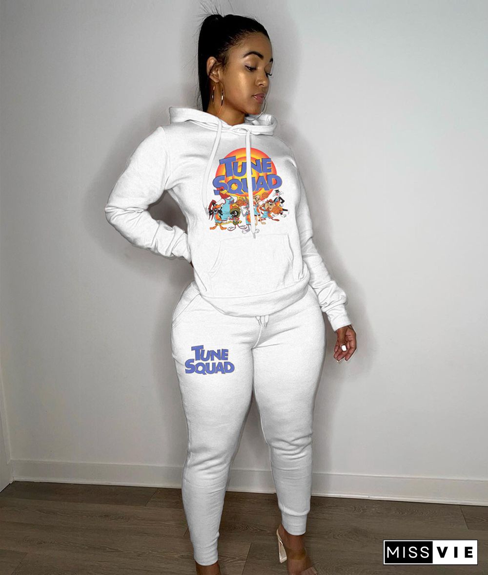 Cartoon Print Long Sleeve Hoodies Sweatpants Suit