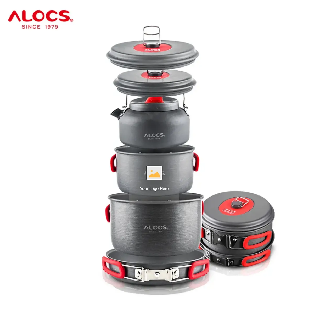 Alocs Hiking Backpacking Outdoor Aluminum Folding Camping Accessories Cookware Wholesale Pot Pan Cookware Set Pan Pot Mess Kit