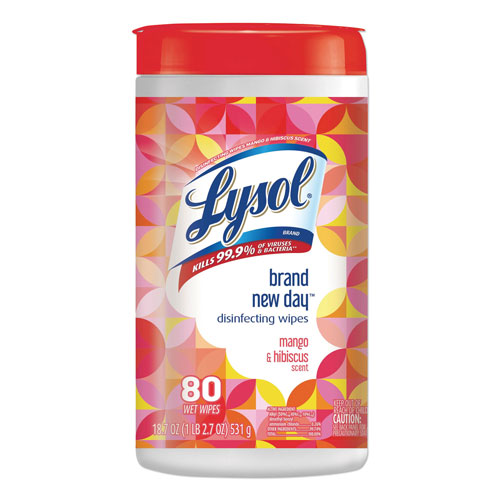 Reckitt Benckiser Lysol Disinfecting Wipes | 7 x 8， Mango and Hibiscus， 80 Wipes