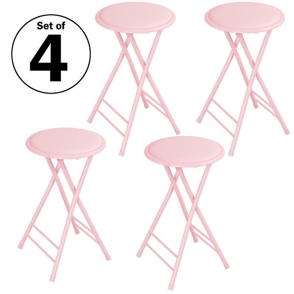 24-Inch Round Steel Pink Collapsible Stool， 4-Pack