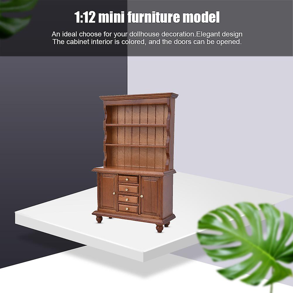 1:12 Mini Furniture Dollhouse Three-layer Wooden Bookcase Cabinet With 4 Drawers Toy Modelbrown