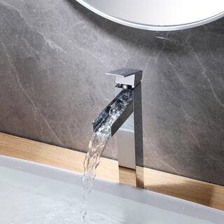 Tahanbath Single Handle Single Hole Waterfall Square Bathroom Vessel Faucet in Polished Chrome X-XY-1336-22C-US