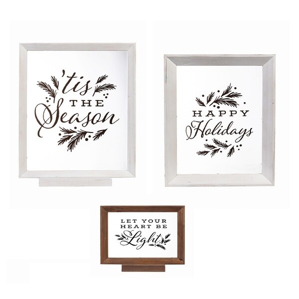 Wood Framed Decor，Set of 3 Happy Holidays Let Your Heart Be Light Tis the Season