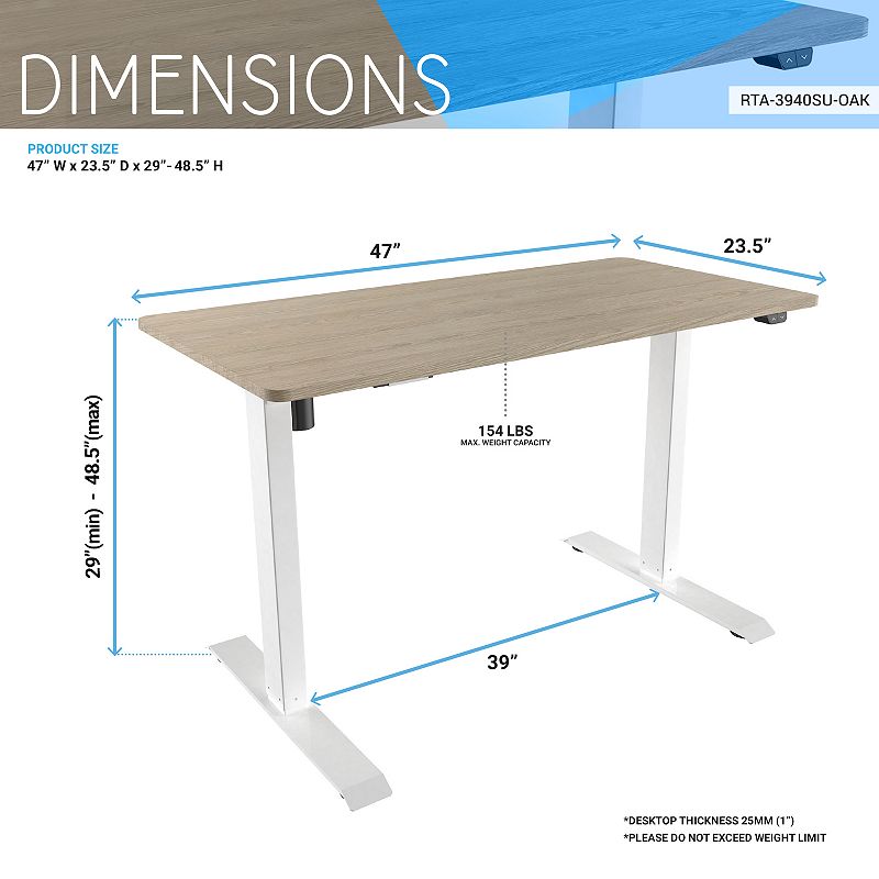 Techni Mobili Oak Finish Adjustable Sit to Stand Desk