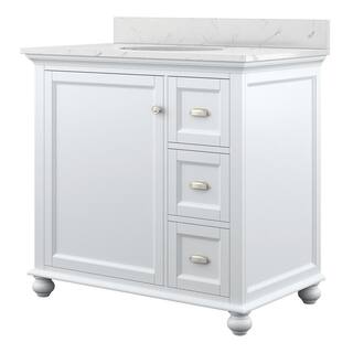 Home Decorators Collection Lamport 37 in. x 22 in. D Bath Vanity in White with Engineered Stone Vanity Top in White LMWVT3622D