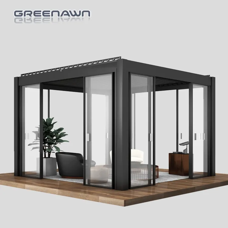 Outdoor modern motorized gazebo bioclimatic aluminum pergola commercial greenhouse mini greenhouse supplies