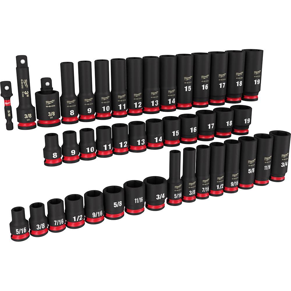 Milwaukee SHOCKWAVE Impact Duty™ 3/8 Drive SAE and Metric Deep 6 Point Socket Set， 43pc ;