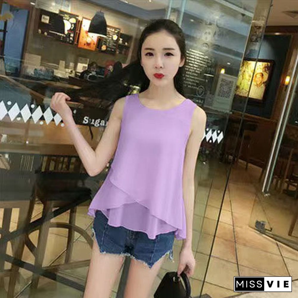 New Arrival Fashion Ru Brand Summer Sleeveless Chiffon Shirt Tops Loose Large Size Slim Casual Womens Shirts Bottoming Camisole