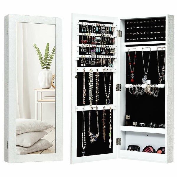 Wall Mounted Mirrored Storage Jewelry Cabinet - 13.9