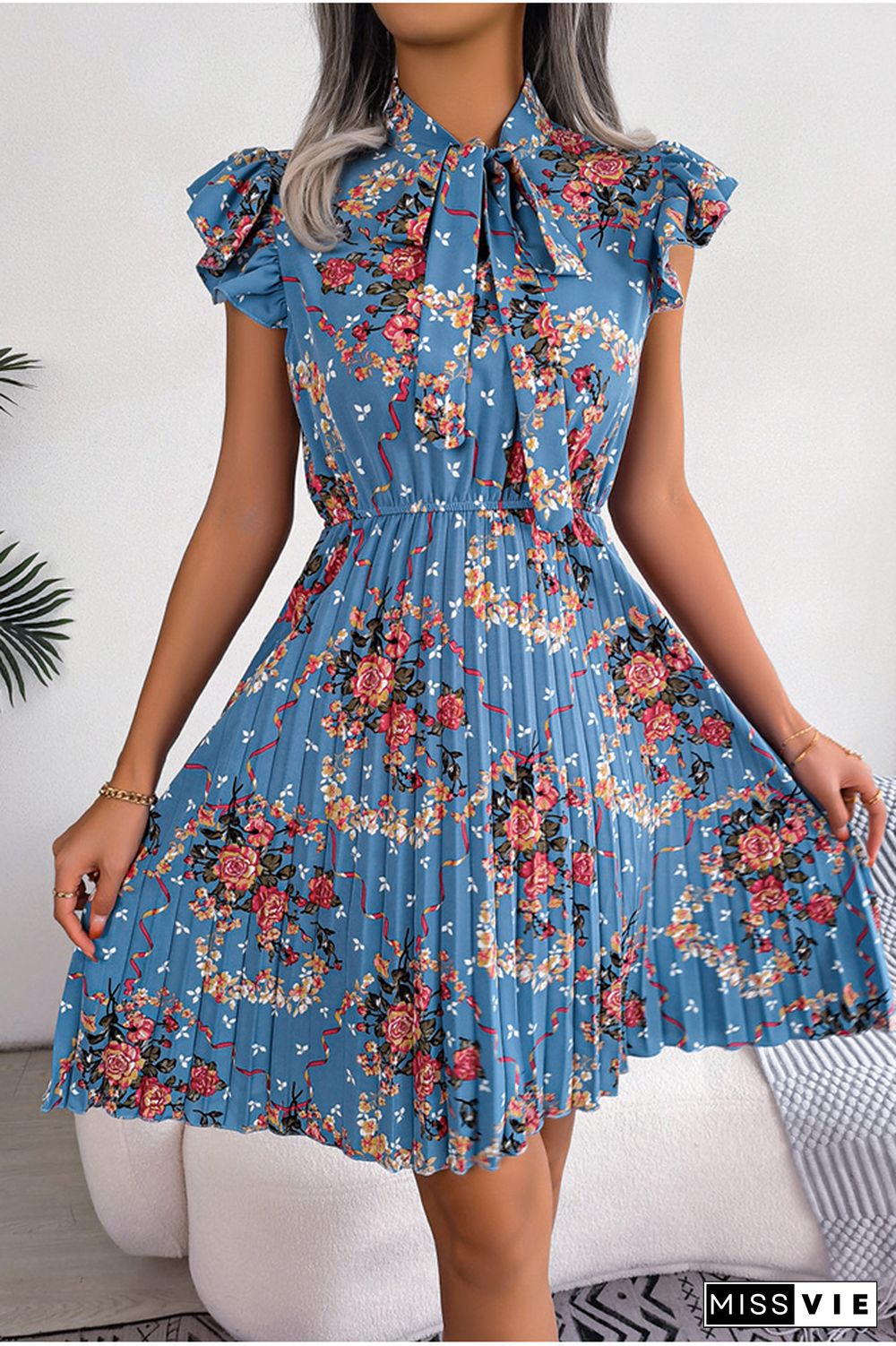 Ruffle Sleeves Smocked Floral Dress