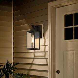 C Cattleya 1-Light Matte Black Dusk to Dawn Outdoor Wall Lantern Sconce with Clear Tempered Glass CA2012-W